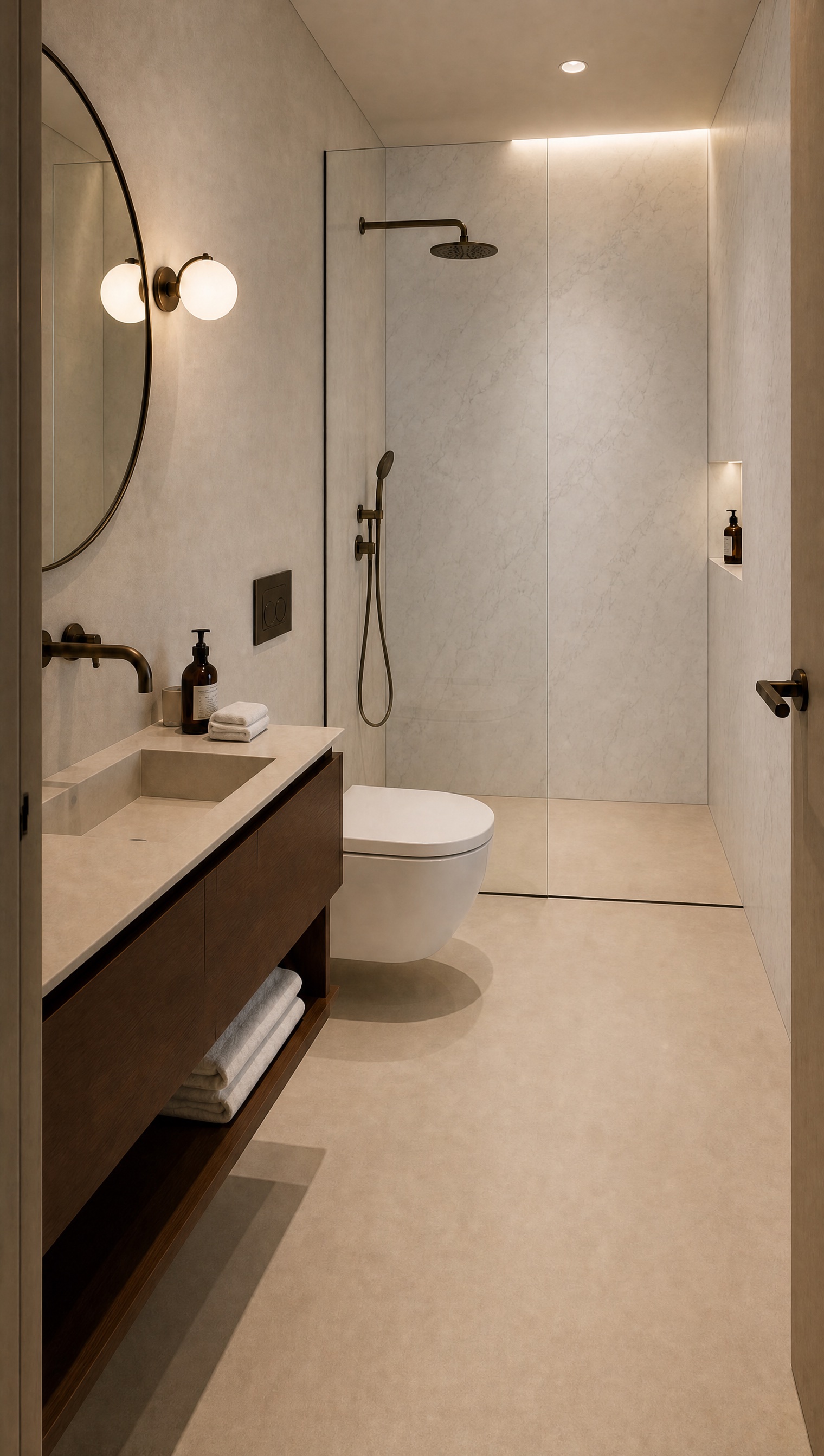 Compact warm mineral VARA guest bathroom